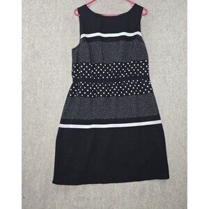 Loft Black Sleeveless Womens Dress Polka Dot & Striped Pattern White Ribbon